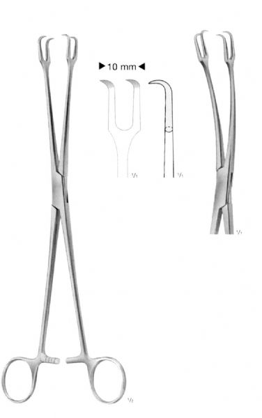 SCHROEDER TENACULUM FORCEPS CURVED ON FLAT 2X2 250MM